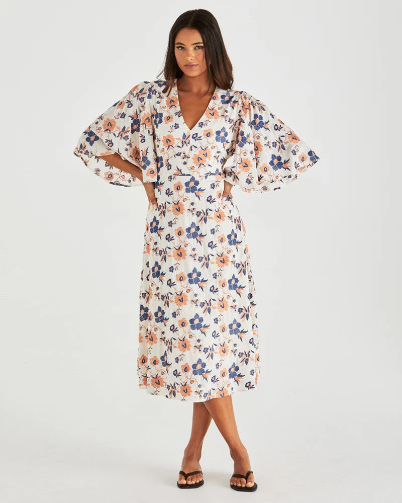 Luca Dress Floral Embroidery Navy
