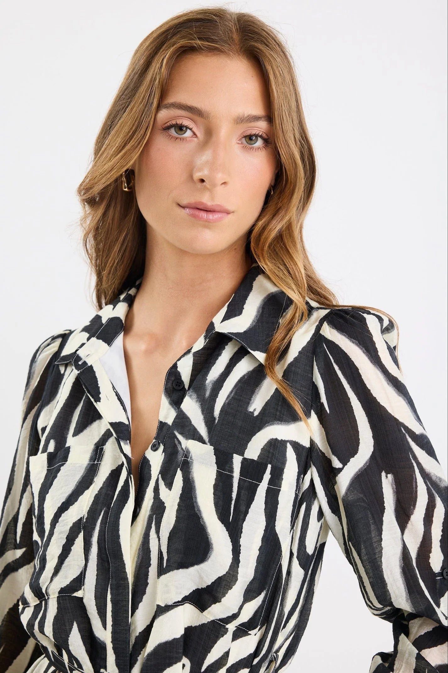 Cyprus Black Zebra Long Sleeve Shirt Midi Dress