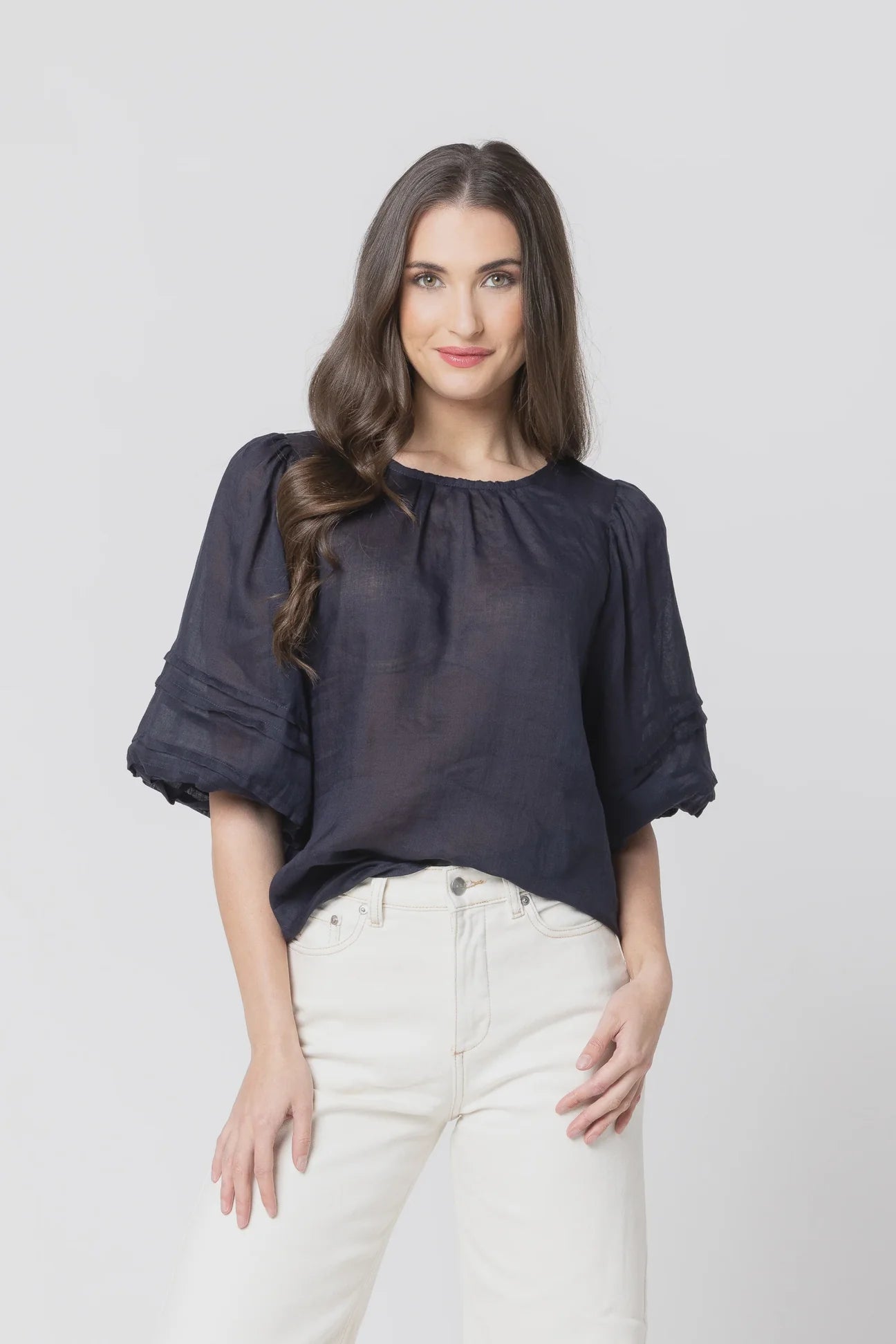 Fateful Puff Sleeve Top Navy