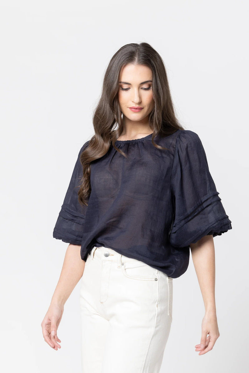 Fateful Puff Sleeve Top Navy