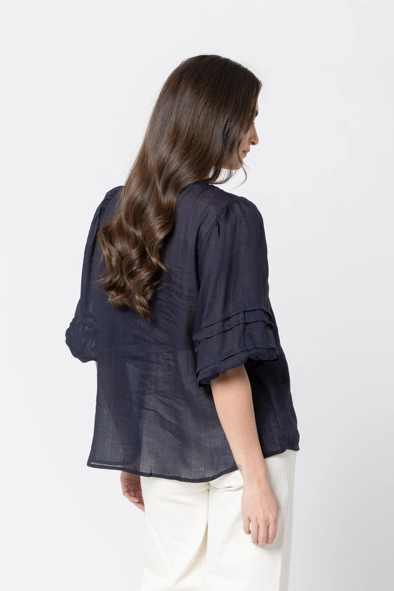Fateful Puff Sleeve Top Navy