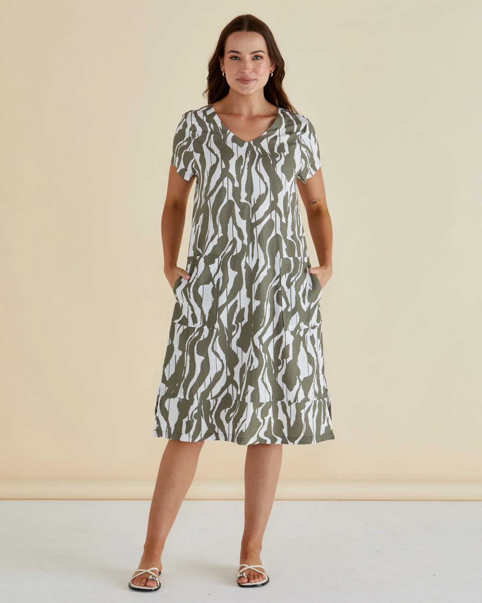 Elwood Dress Olive Geometric Green