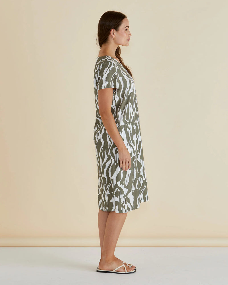 Elwood Dress Olive Geometric Green