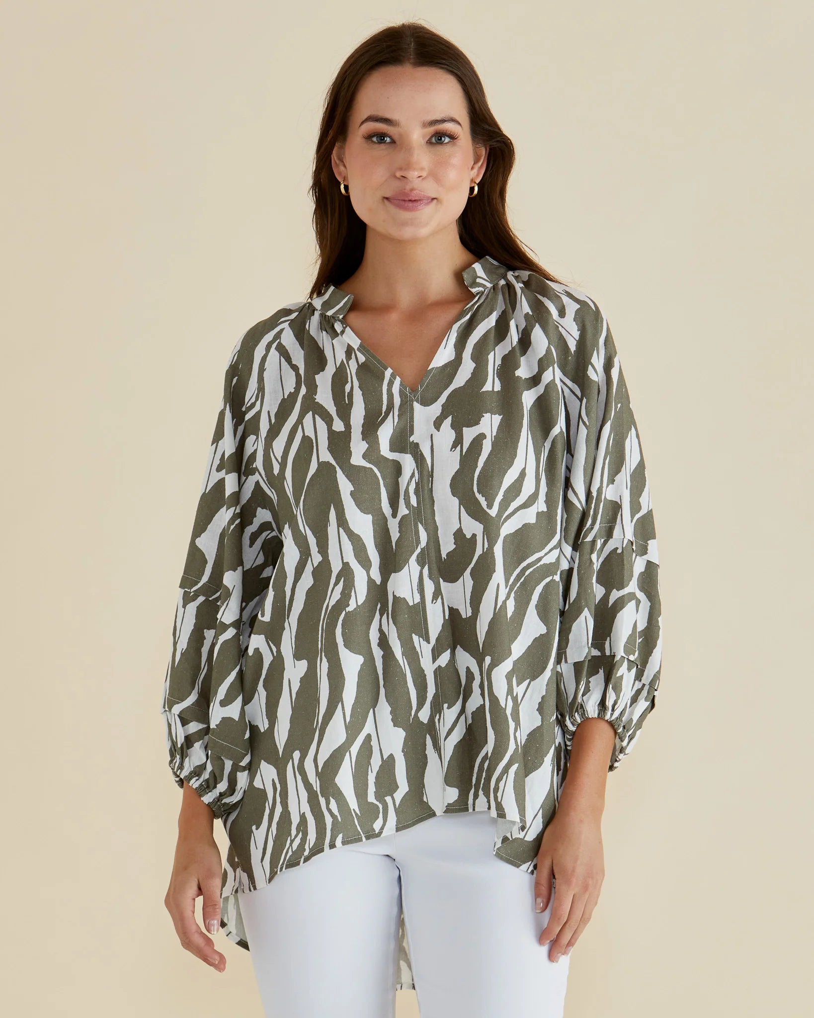 Grazia Blouse Olive Geometric Green