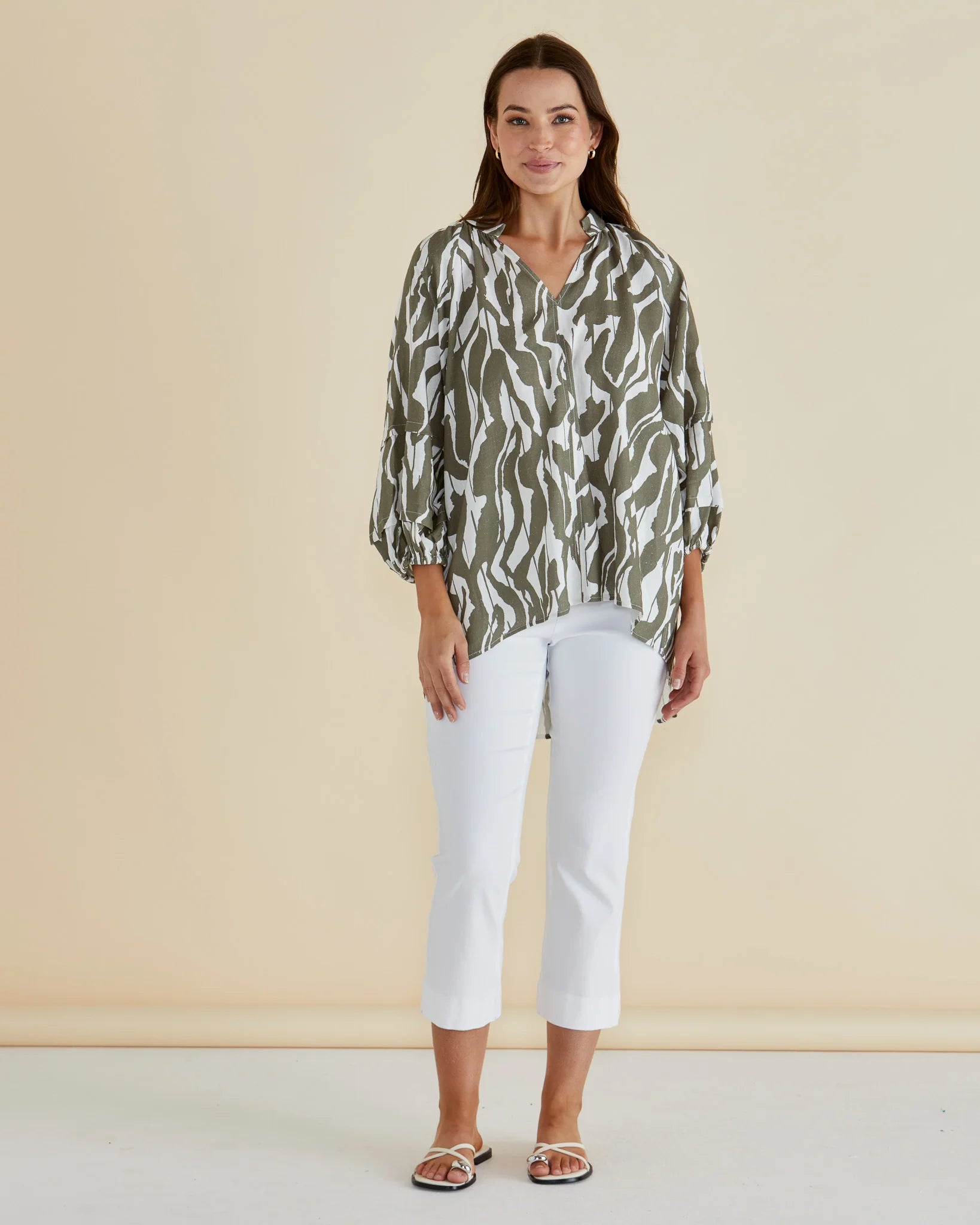 Grazia Blouse Olive Geometric Green