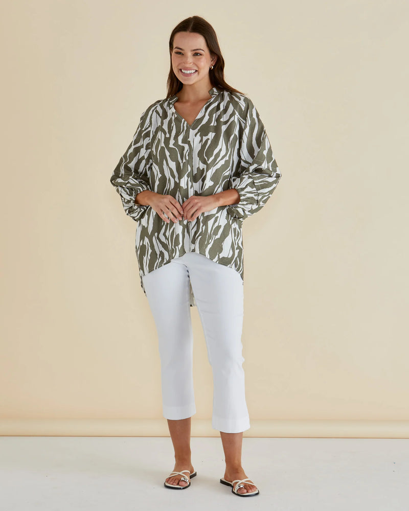 Grazia Blouse Olive Geometric Green