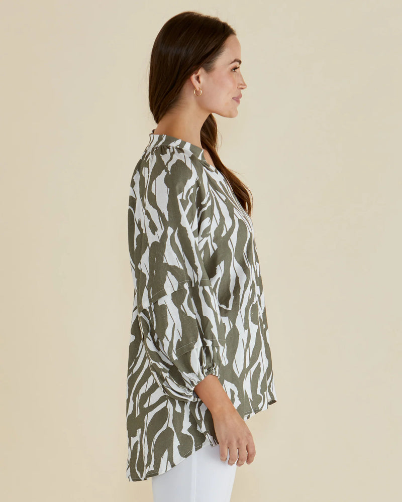Grazia Blouse Olive Geometric Green