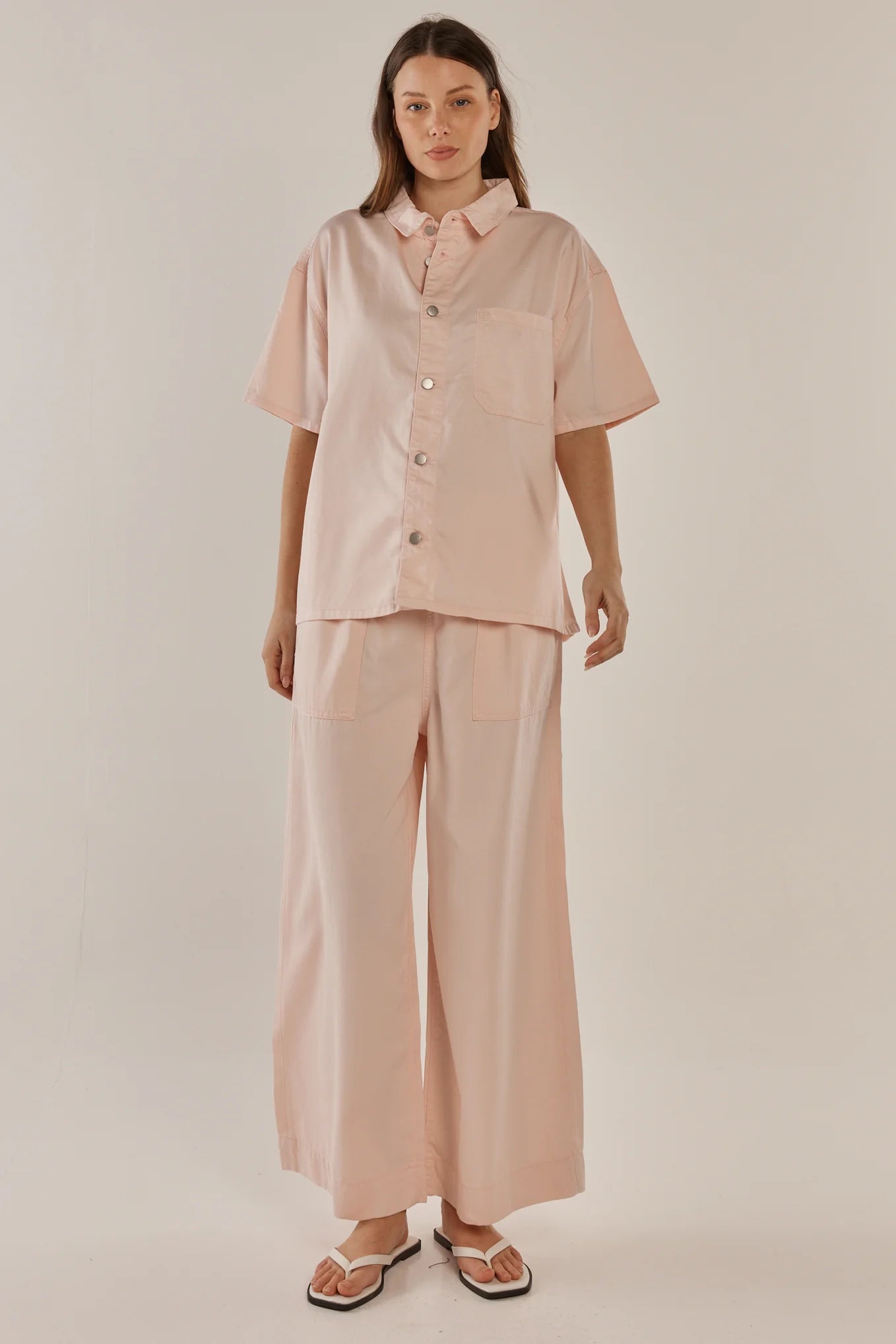 Saffra Short Sleeve Denim Shirt Pink