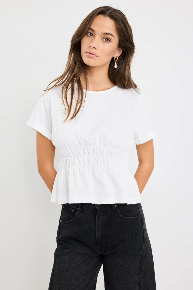 Svelte Ivory Shirred Detail SS Tee