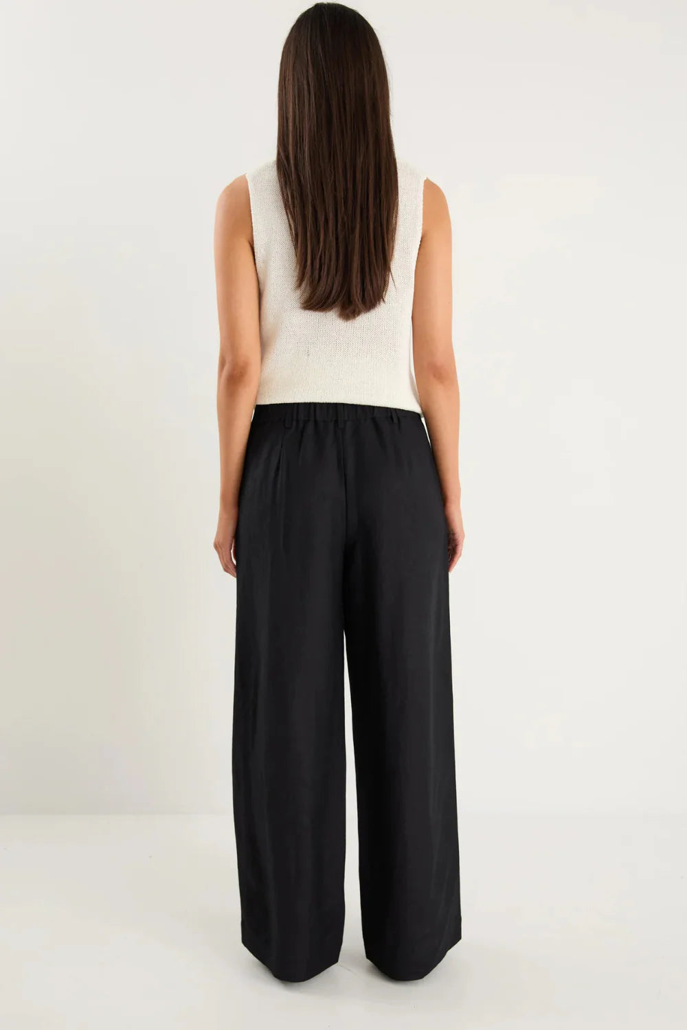 Shelter Black Linen Viscose Flat Front Wide Pants