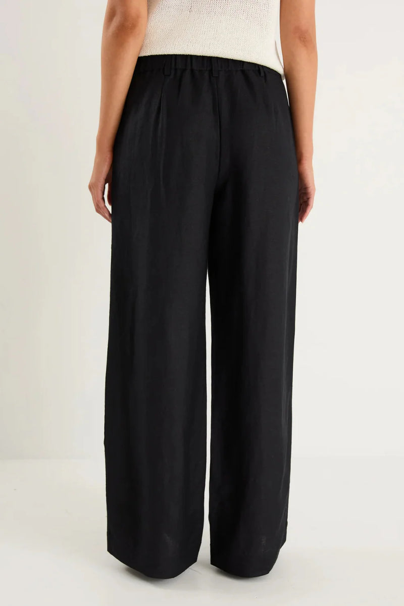 Shelter Black Linen Viscose Flat Front Wide Pants