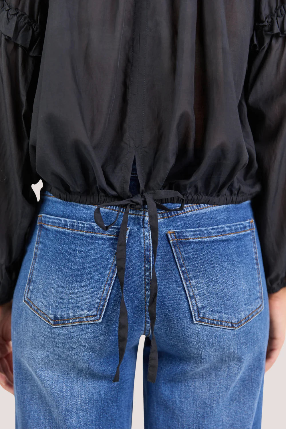 Manifest Voile Frill Detail Long Sleeve Top Black