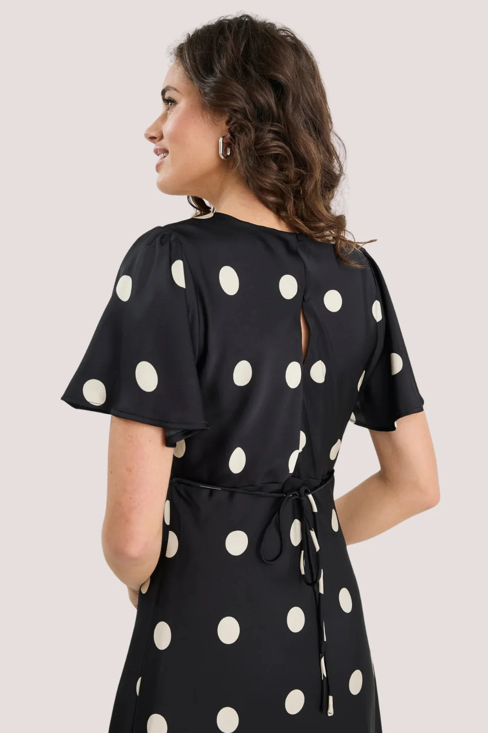 Chariot Polka Dot Bias Flutter Sleeve Maxi Black