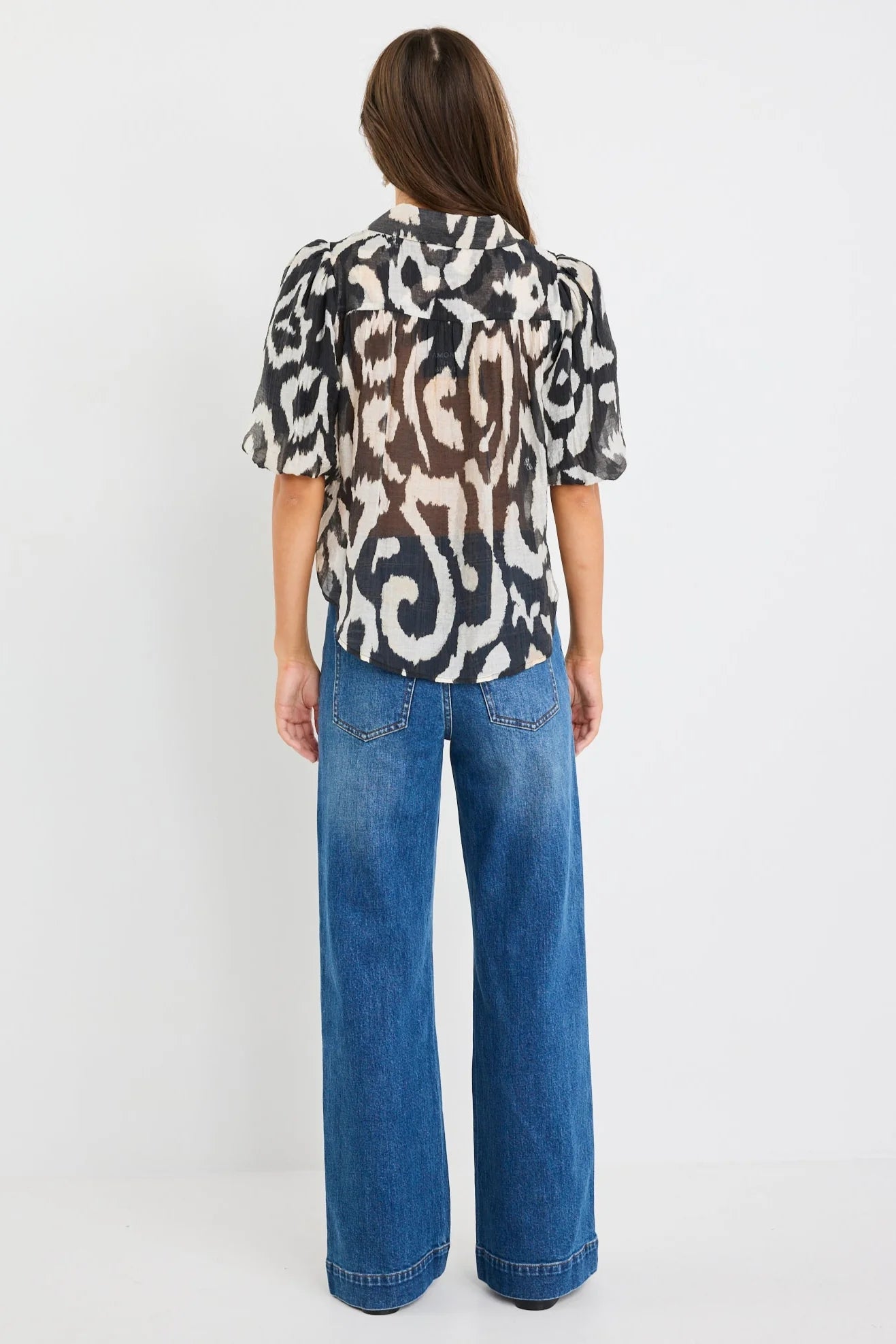 Exemption Black Zebra Tie Front Short Sleeve Shirt