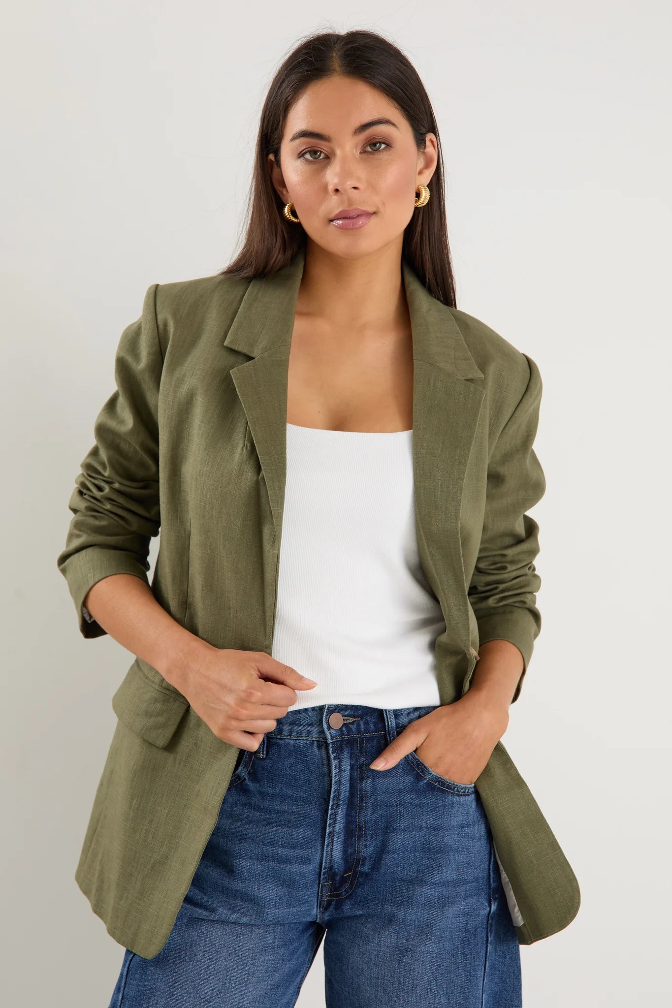 Dock Soft Khaki Ramie Rolled Sleeve Blazer