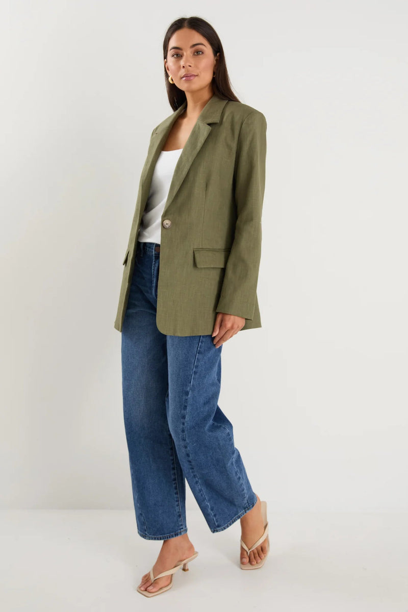 Dock Soft Khaki Ramie Rolled Sleeve Blazer