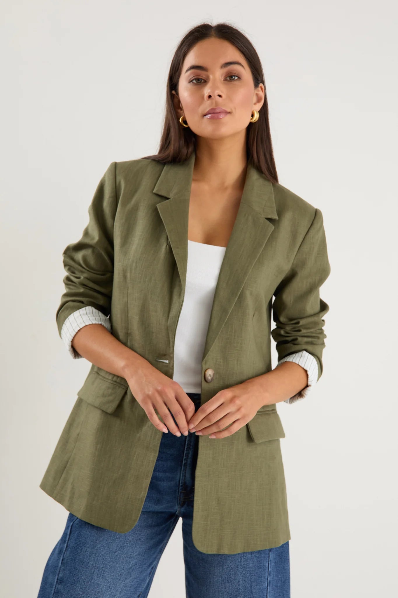 Dock Soft Khaki Ramie Rolled Sleeve Blazer