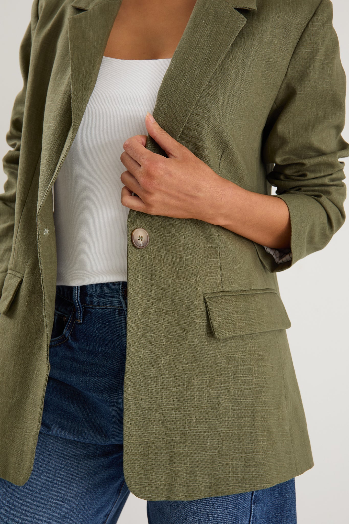 Dock Soft Khaki Ramie Rolled Sleeve Blazer