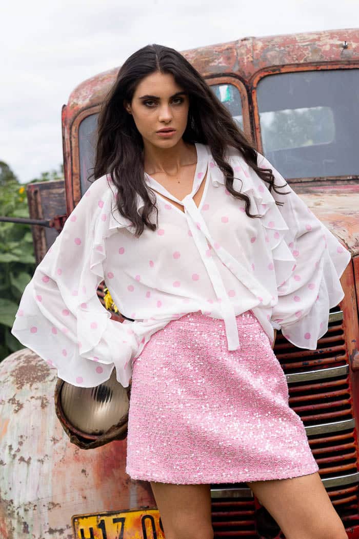 Quinn Blouse Pink Dot White