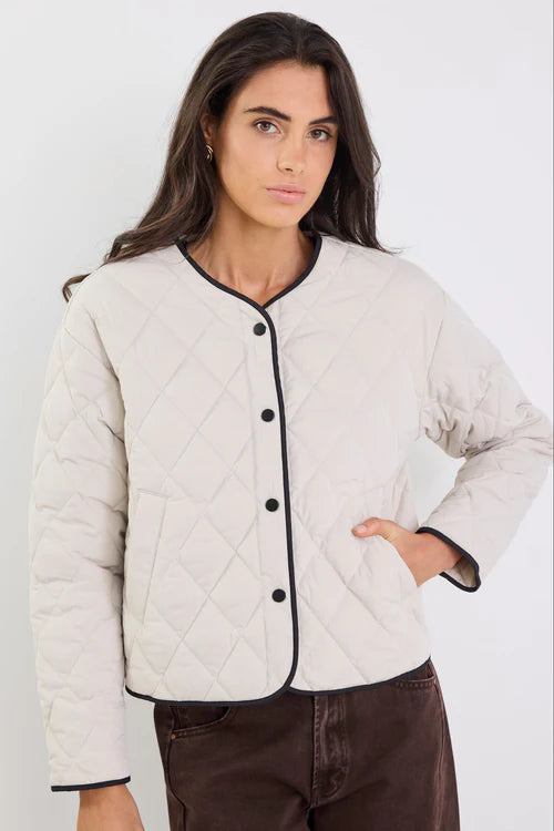 Apex Bone Collarless Quilted Contrast Piping Puffer Jacket