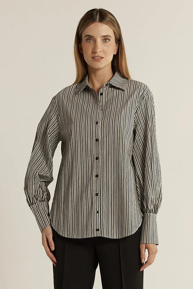 Balloon Sleeve Shirt Black Stripe