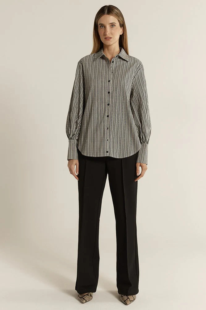 Balloon Sleeve Shirt Black Stripe