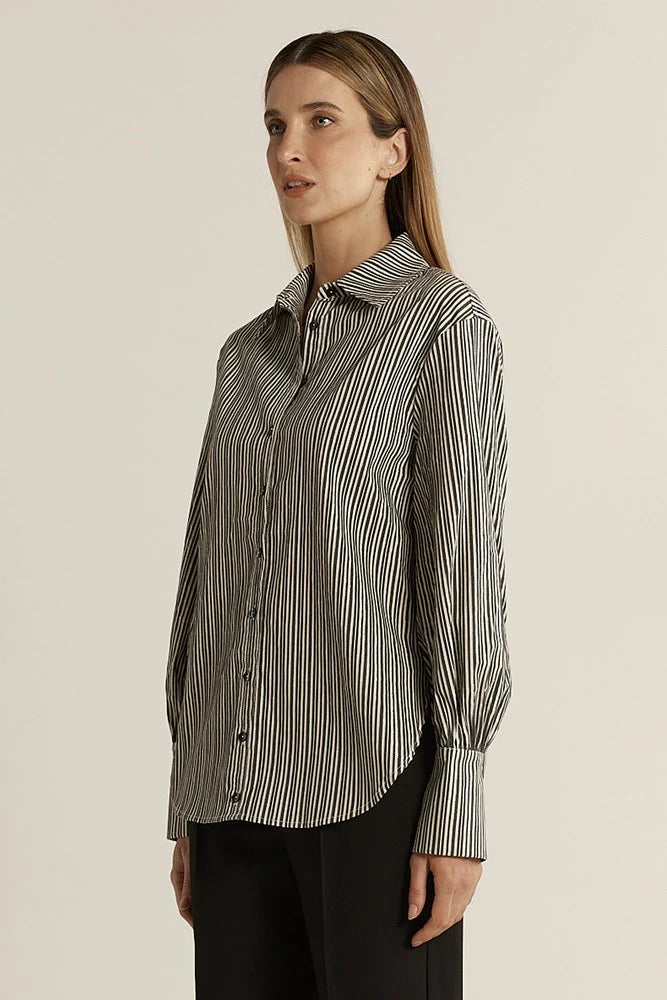 Balloon Sleeve Shirt Black Stripe