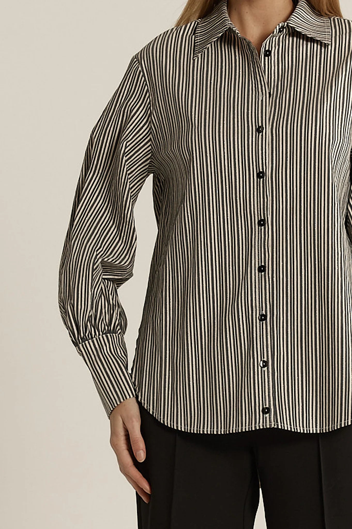Balloon Sleeve Shirt Black Stripe