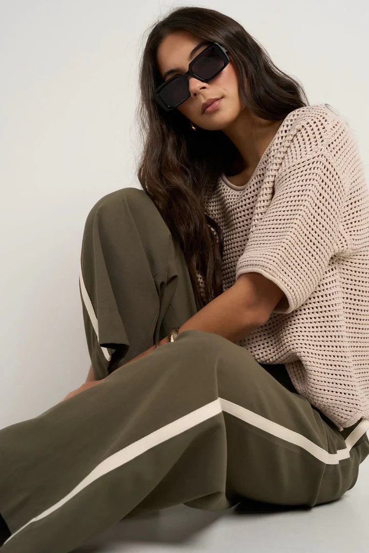 Townie Olive Stripe Side Tape Wide Leg Pants