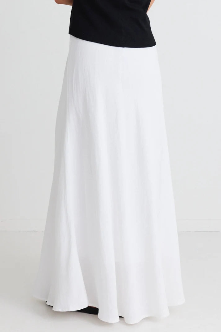 Lagos White Linen Blend Bias Maxi Skirt