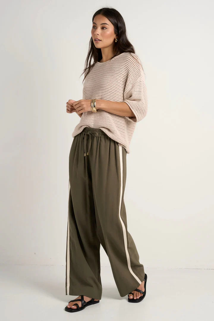 Townie Olive Stripe Side Tape Wide Leg Pants