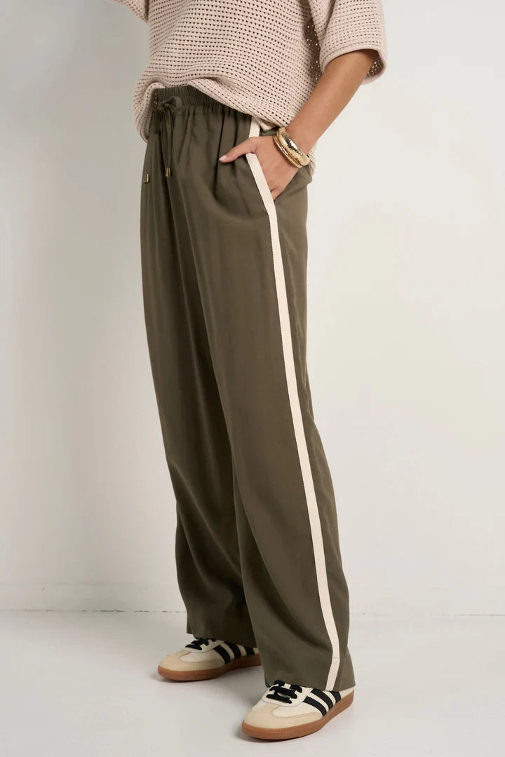 Townie Olive Stripe Side Tape Wide Leg Pants