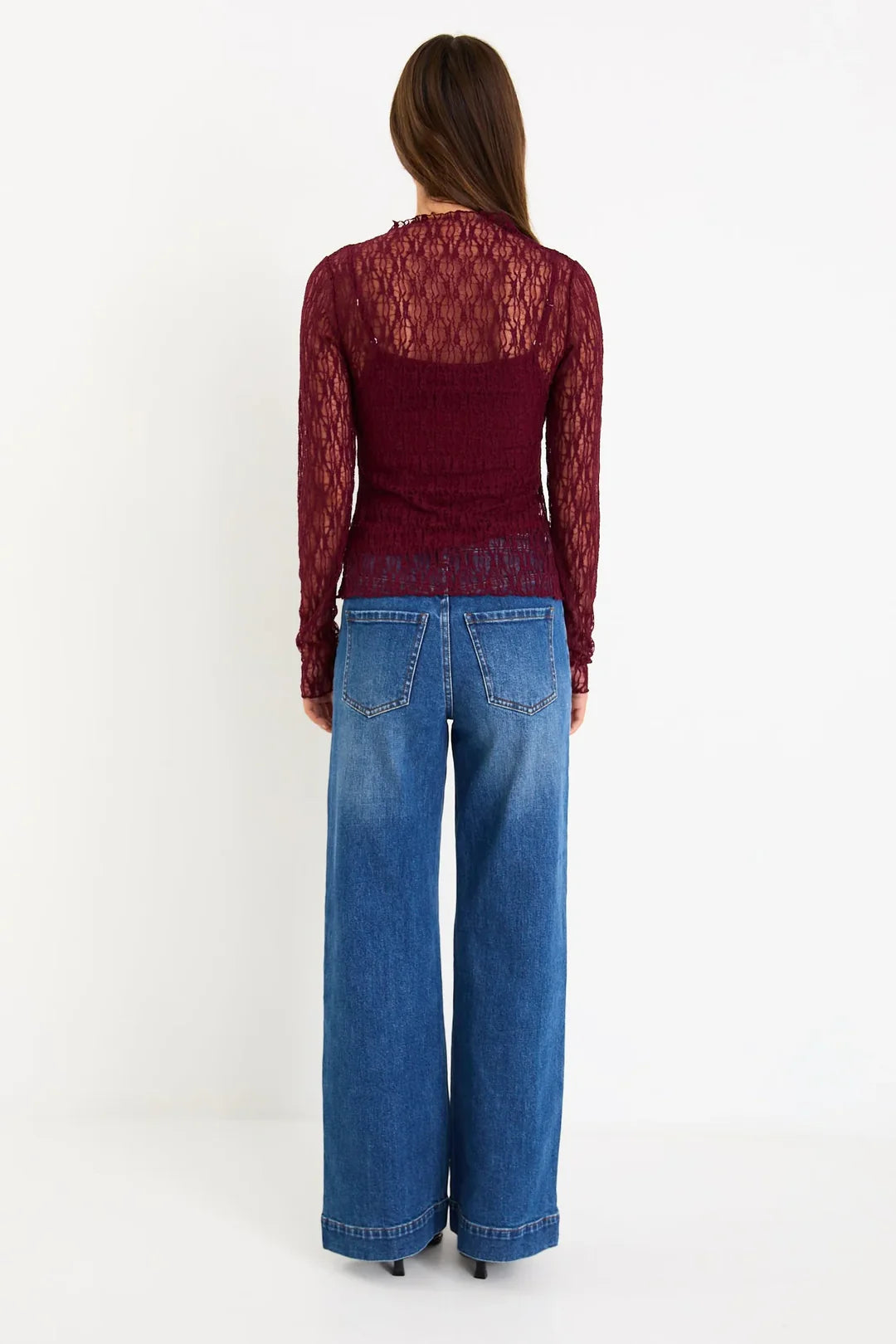 Giving Lace Long Sleeve Top Burgundy