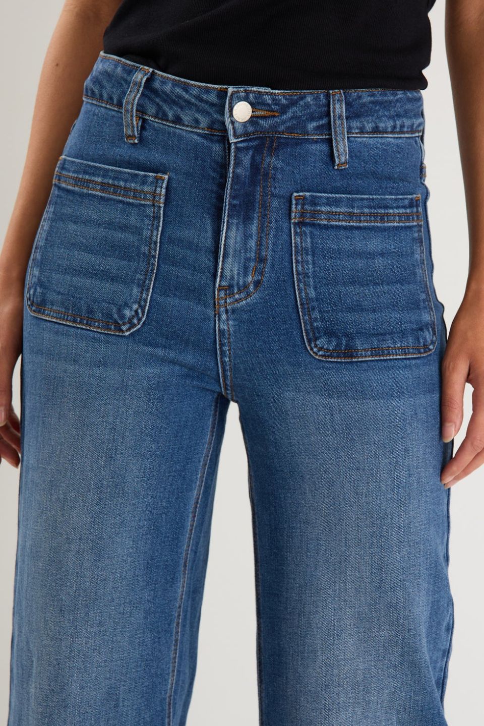Zoey Marine Blue Petite High Rise
Wide Leg Pocket Jean