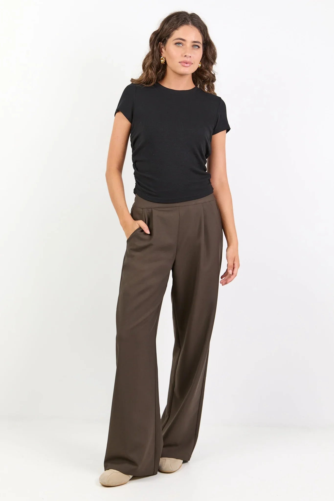 Instinctive Dark Chocolate Wide
Leg Elastic Back Pants