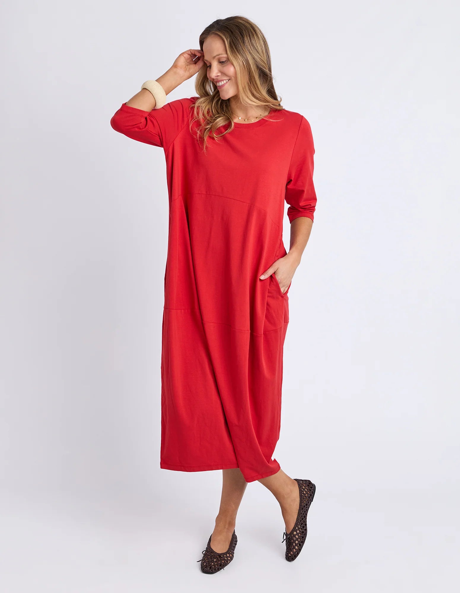 Diana Dress 3/4 Sleeve Cranberry