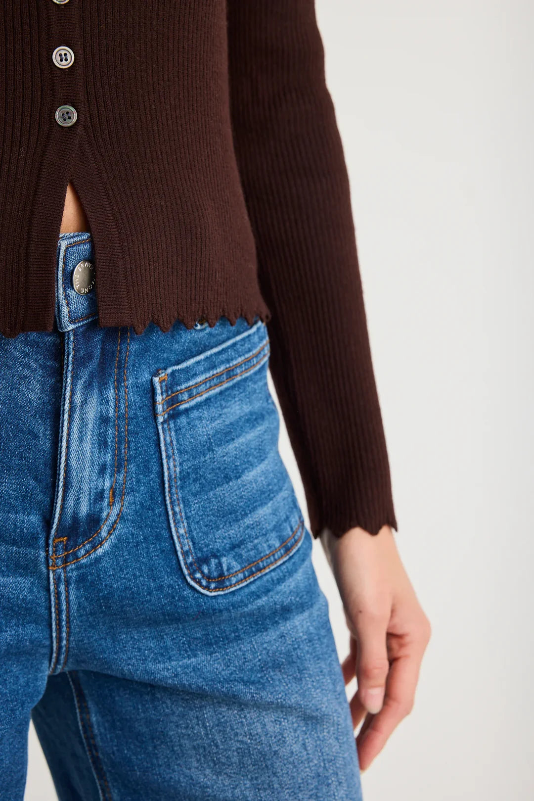 Ditto Chocolate Button Front Rib Knit
Long Sleeve