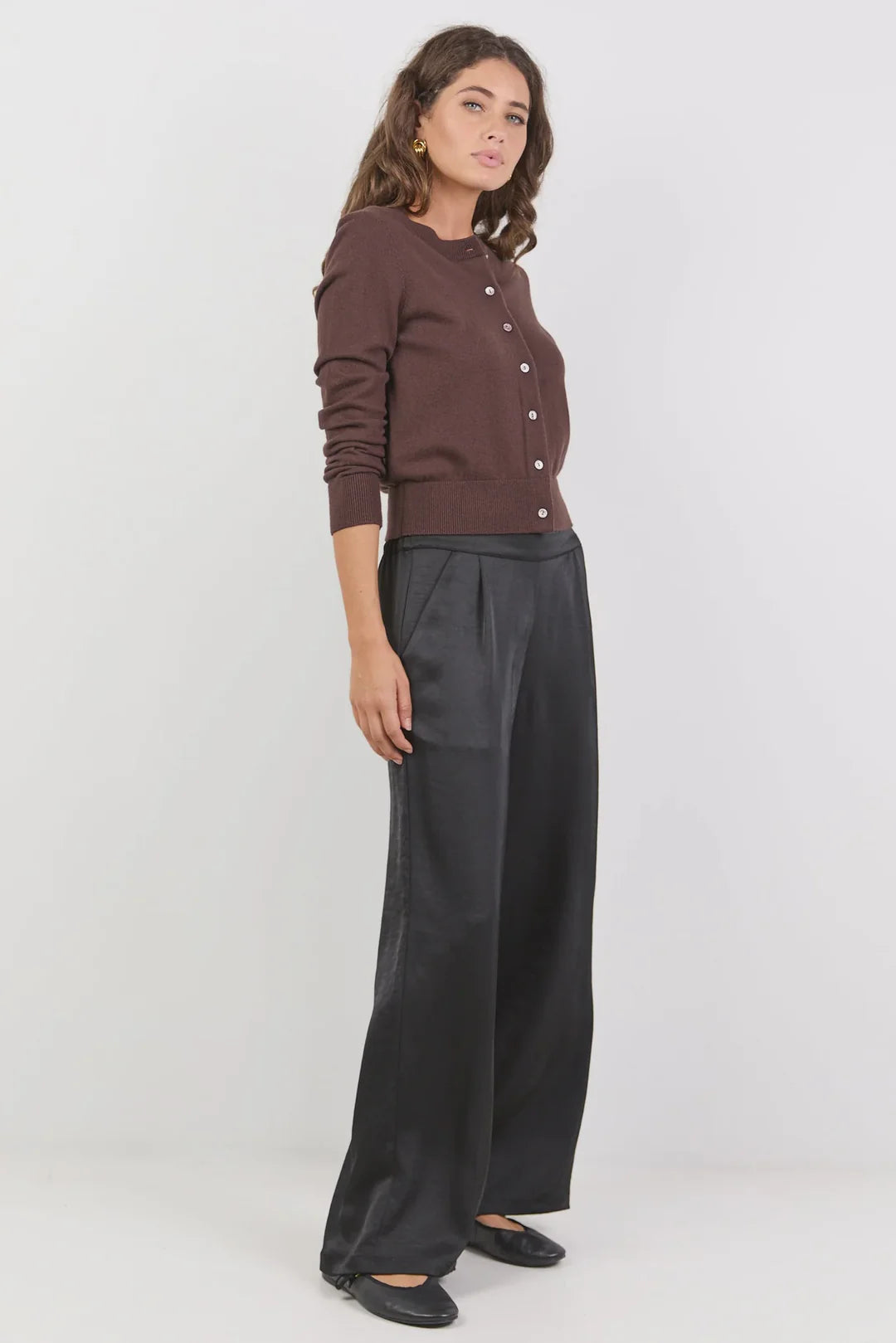 Grandeur Black Satin Elastic Back Wide Leg Pants