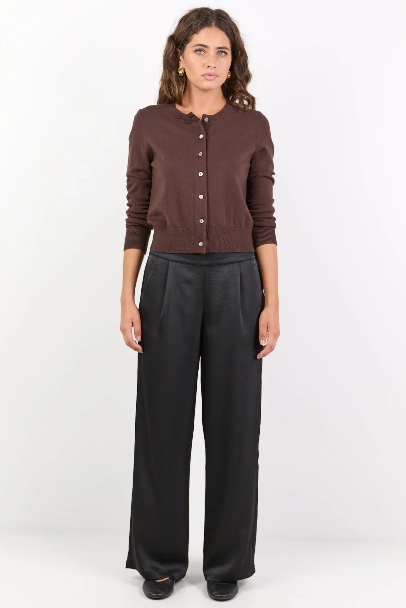 Grandeur Black Satin Elastic Back Wide Leg Pants