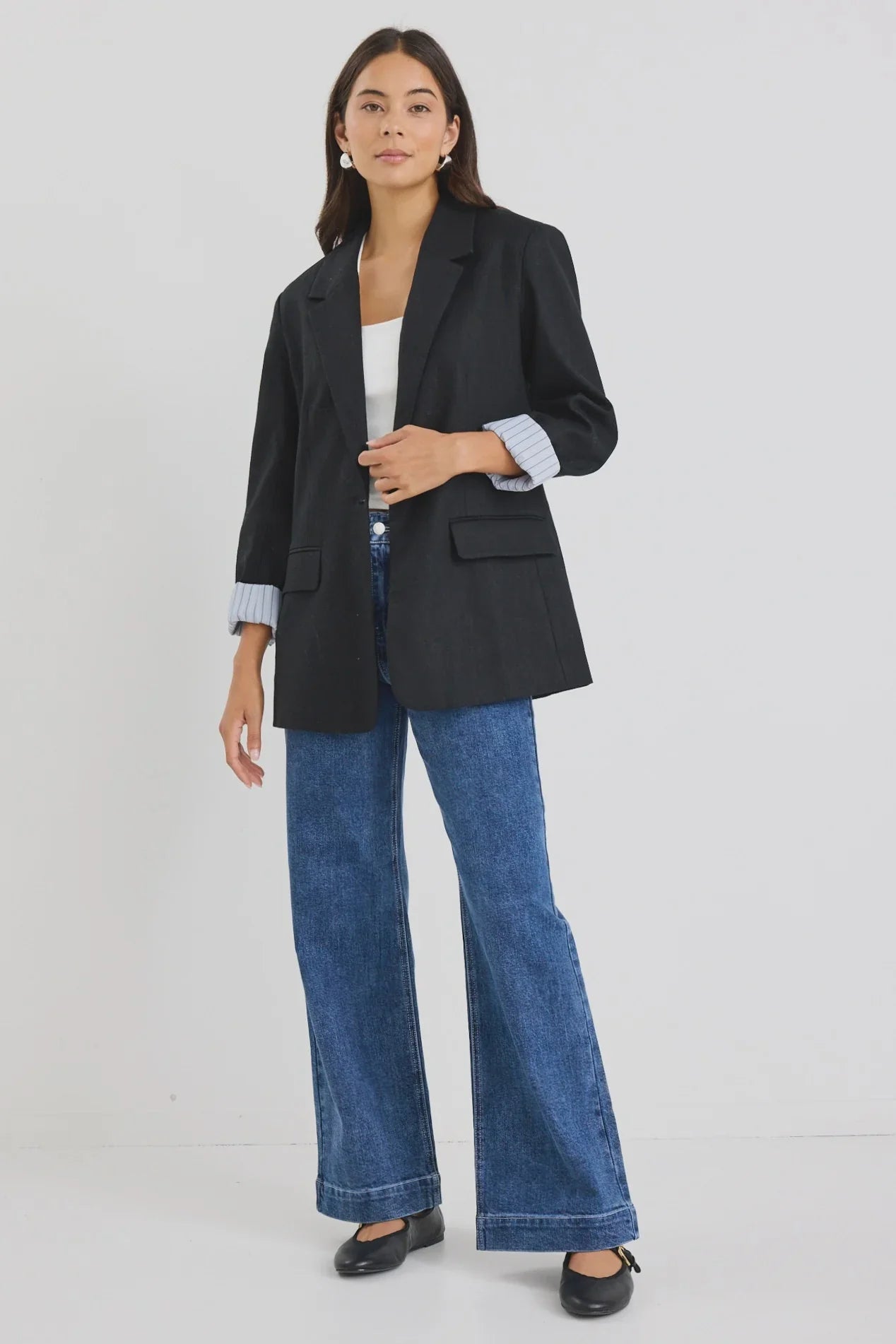 Dock Black Ramie Rolled Sleeve Blazer