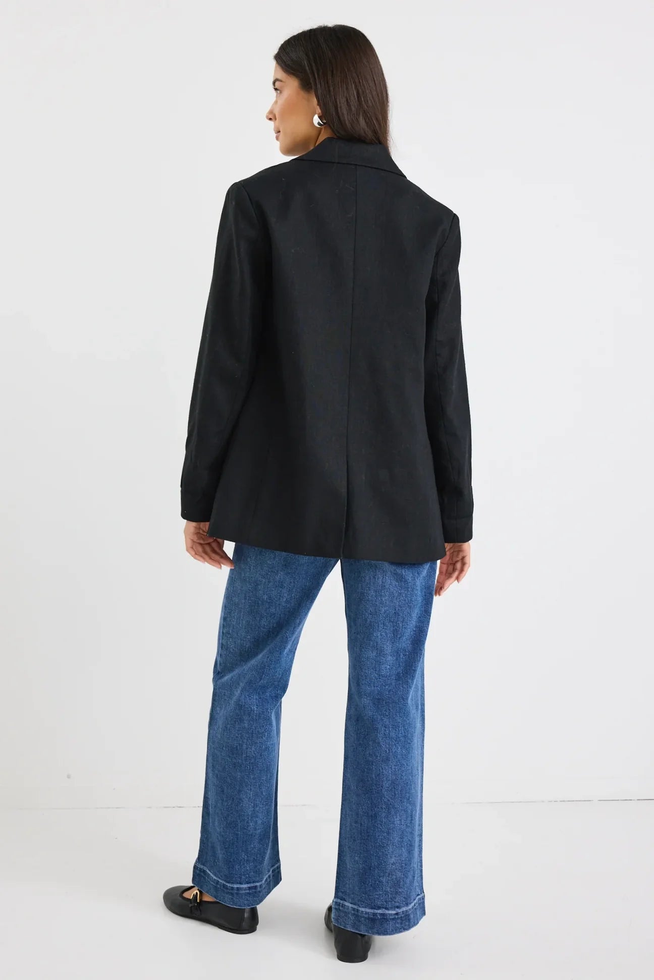 Dock Black Ramie Rolled Sleeve Blazer