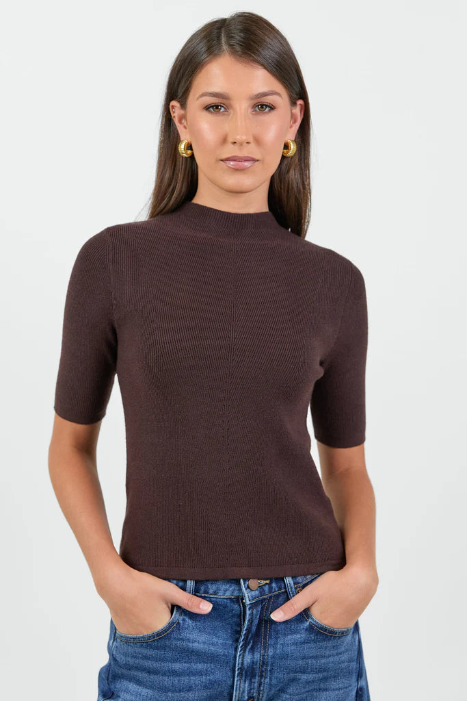 Contour Chocolate Funnel Neck Short Sleeve