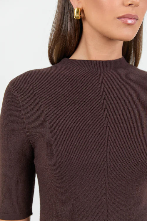 Contour Chocolate Funnel Neck Short Sleeve