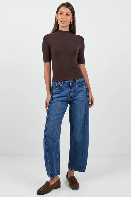 Contour Chocolate Funnel Neck Short Sleeve