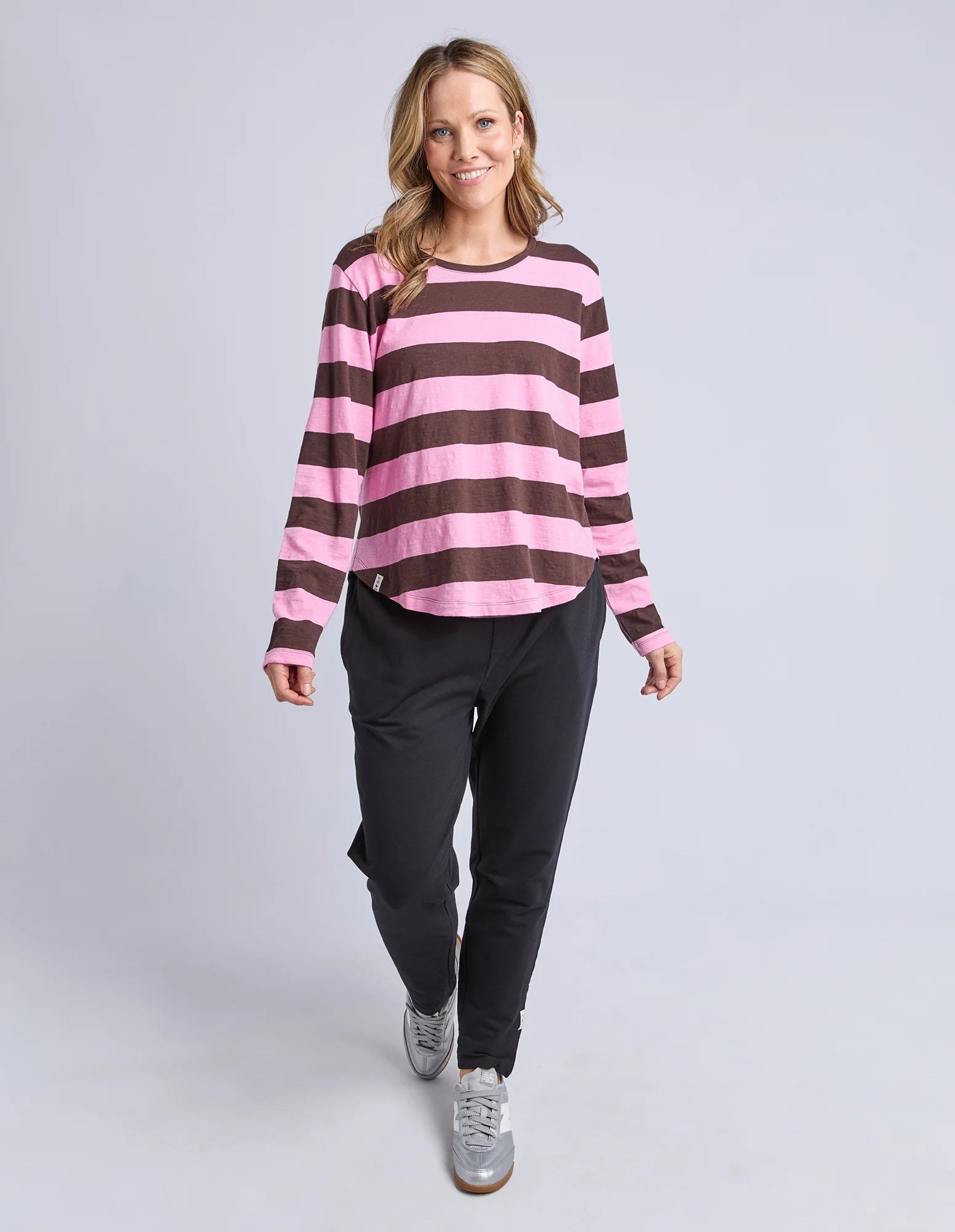 Spritz Stripe Long Sleeve Tee Coffee/Pink