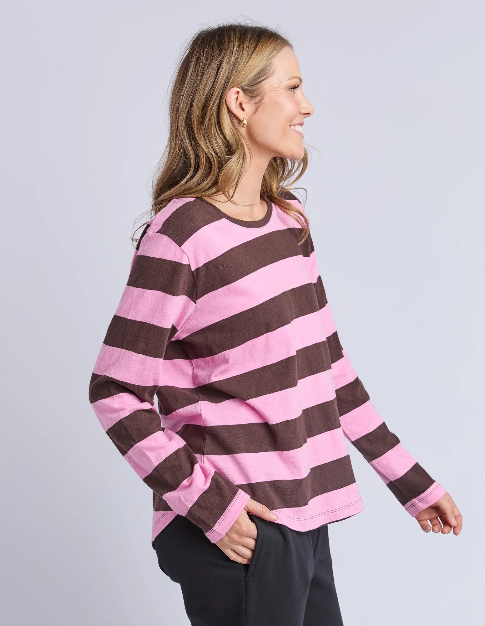Spritz Stripe Long Sleeve Tee Coffee/Pink