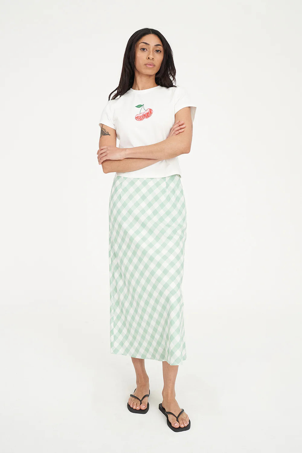 Celine Lila Midi Skirt Matcha/Chalk