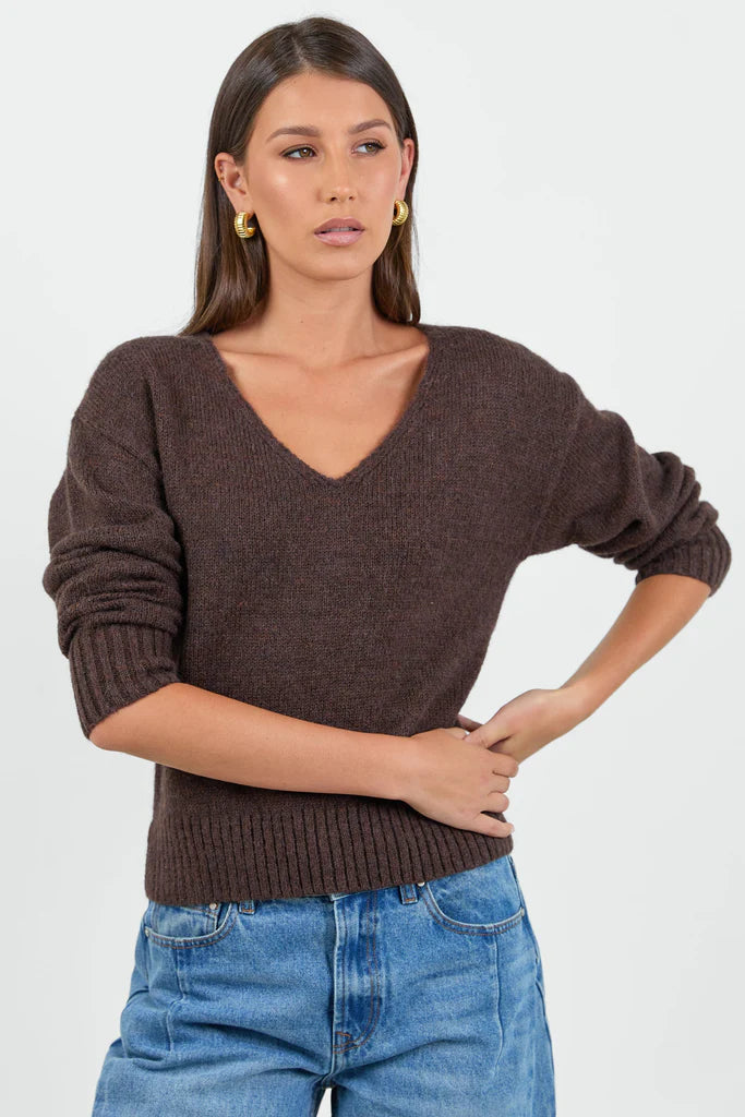 Clique Chocolate V Neck Jumper