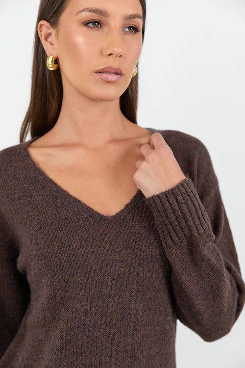 Clique Chocolate V Neck Jumper