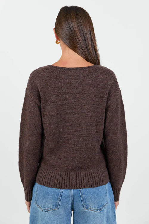 Clique Chocolate V Neck Jumper